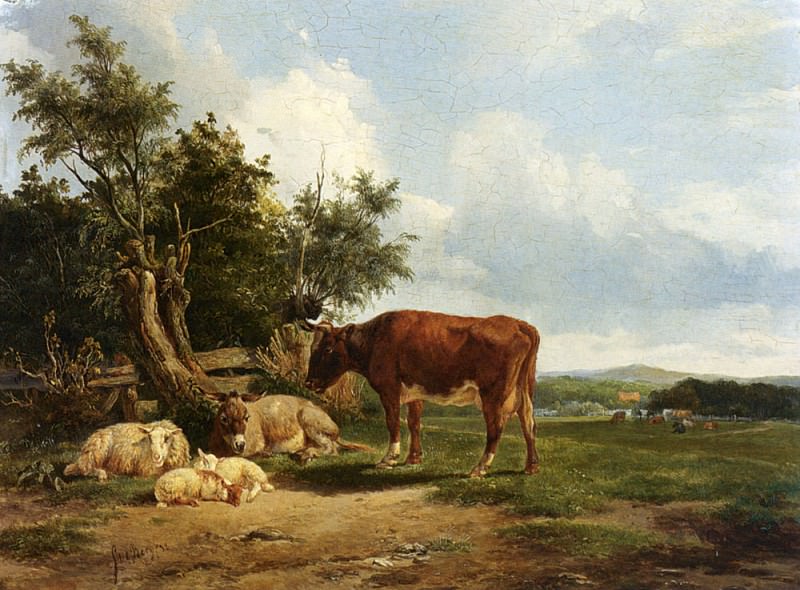 An Extensive Landscape With Cattle Resting. Simon Van Den Berg