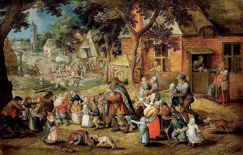 Bagpiper surrounded by children. Pieter Brueghel the Younger
