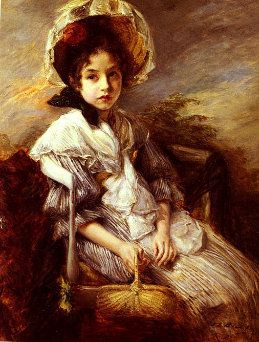 Портрет сидящей девочки на фоне пейзажа. Жак Эмиль Бланш