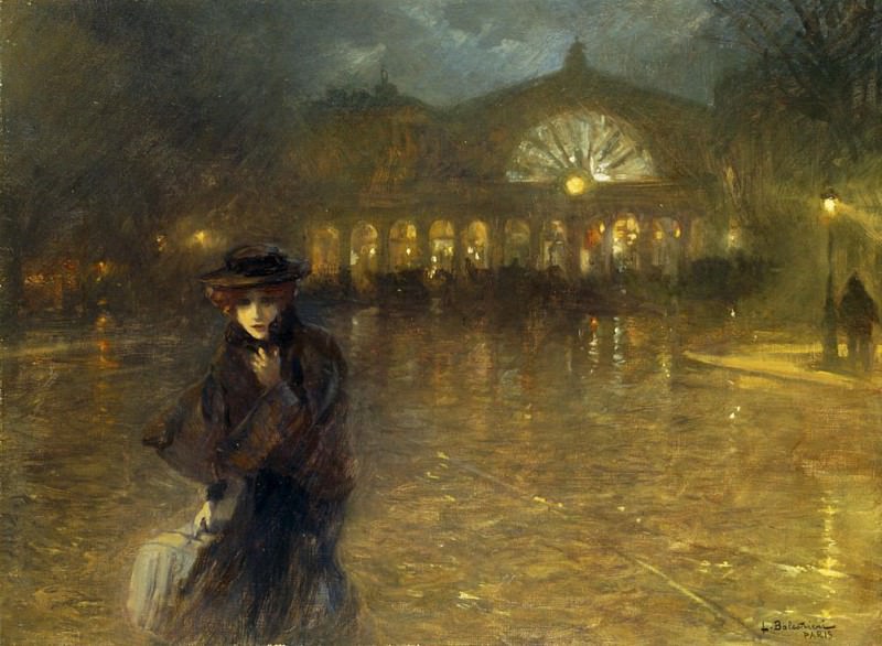A Woman on a Paris Street at Evening. Lionello Balestrieri