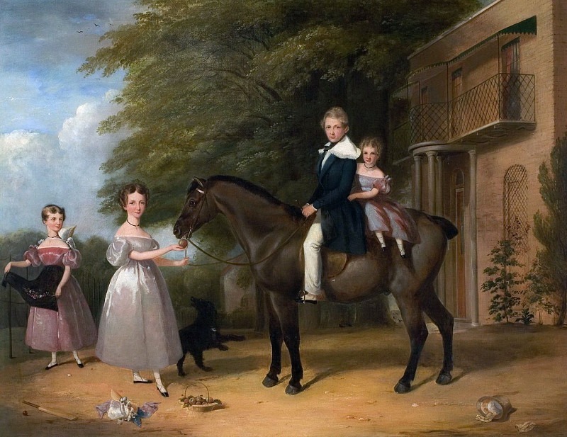 Дети с лошадью и собакой