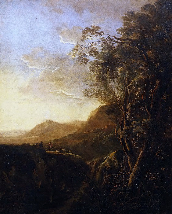 Mountain landscape with shepherds. Jan Dirksz Both