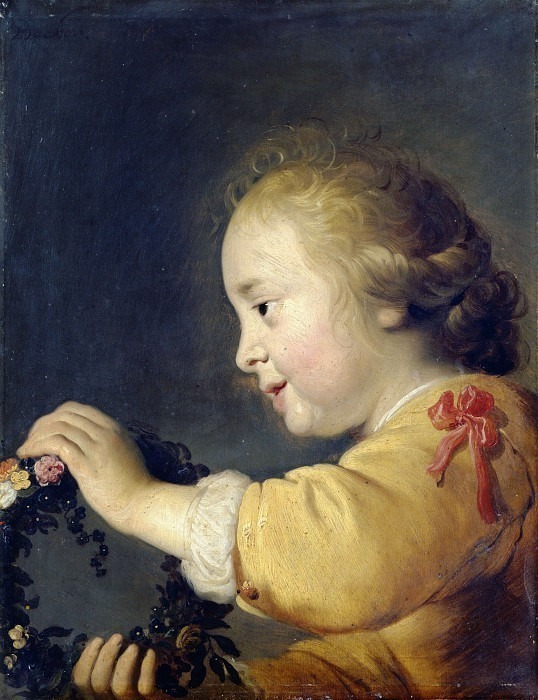 Portrait of little girl with flower wreath. Jacob Adriaenszoon Backer