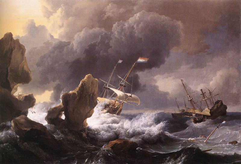 Ships In Distress Off A Rocky Coast. Ludolf Bakhuizen