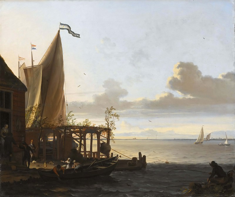 Small Harbour near a Tavern. Ludolf Bakhuizen