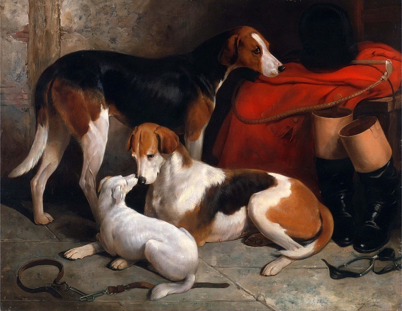 A Couple of Foxhounds with a Terrier, the property of Lord Henry Bentinck. William Barraud