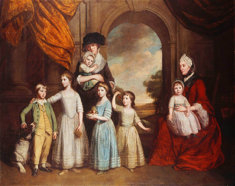 A Group Portrait of the Craven Children, full-length, before an Arch with a Landscape Beyond. Thomas Beach