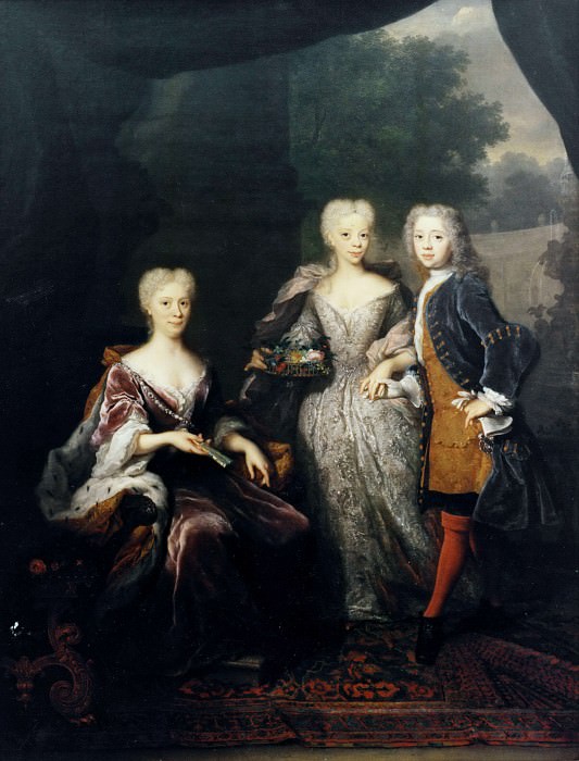 Marie Louise (1688-1765), Princess of Hesse-Kassel, married to John William Friso of Nassau-Dietz and of Orange, with her children Anne Charlotte Amelie and Willem Karel Hendrik Friso. Arnold Boonen (After)