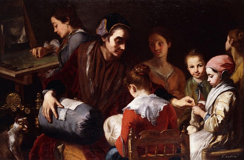 Girls being taught Needlework by a Seamstress. Giuseppe Bonito