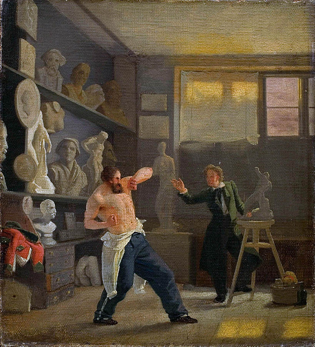 A sculptor in his studio working from the life. The medallist Christen Christensen. Wilhelm Bendz