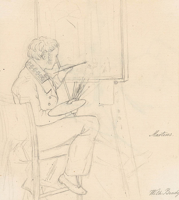 Portrait of the Painter Ditlev Martens at Work Behind and Easel. Wilhelm Bendz