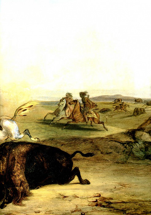 Индейцы охотятся на бизонов [справа], Карл Бодмер