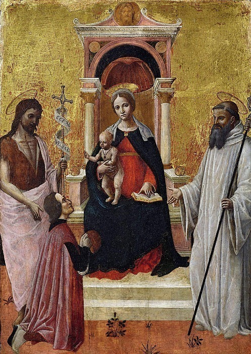 Madonna and Child Enthroned with Saints John the Baptist, Bernard and devotee. Giovanni Ambrogio Bevilacqua