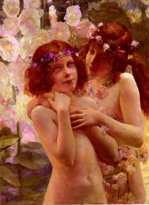 Две девочки с цветочными венками, Гастон Бюсье