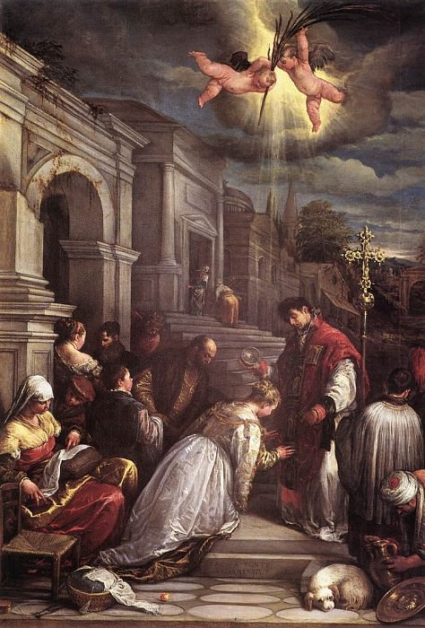 St valentine Baptizing St Lucilla. Jacopo Bassano