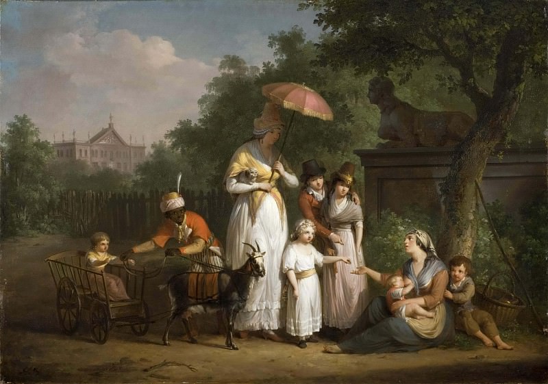 Благородная семья, раздающая милостыню в парке. Маттеус Игнатиус ван Брe