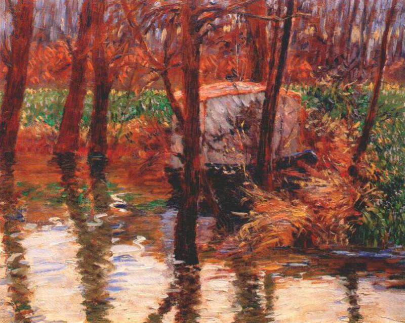 the river epte with monets atelier-boat c1887-90. John Breck