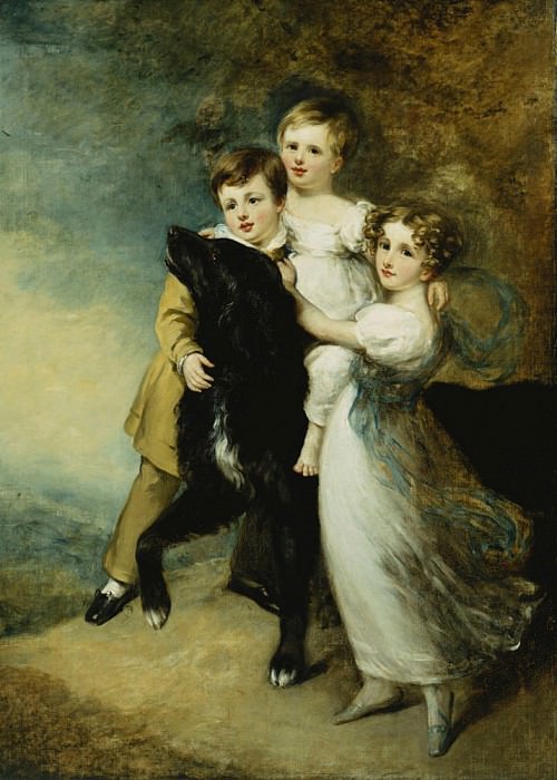 Three Children with a Dog in a Landscape. Sir Henry William Beechey