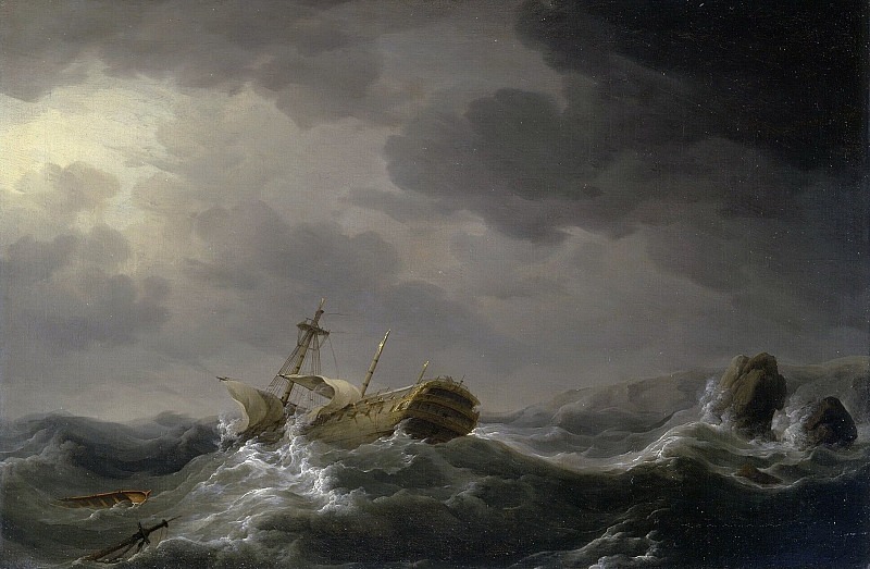 Ship wrecked on a rocky coast. Charles Brooking