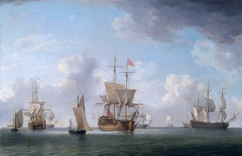 Английские корабли под парусами на очень лёгком ветру. Чарльз Брукинг