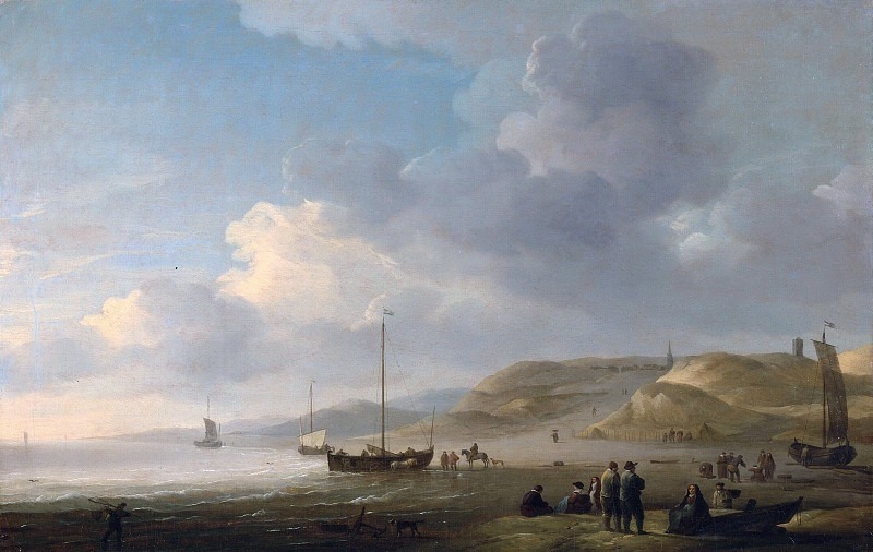 Побережье близ Схевенингена с рыбаками на пинкс на берегу, Чарльз Брукинг