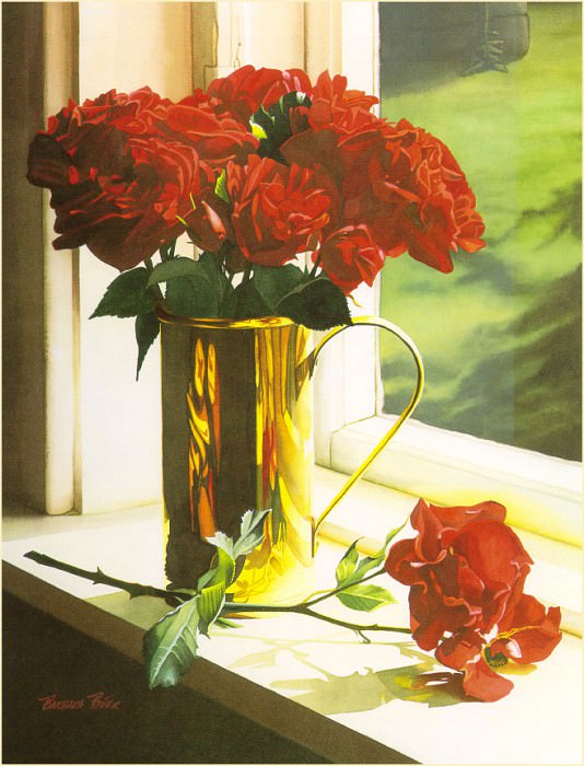 Красные розы - медный кувшин. Барбара Бьюер
