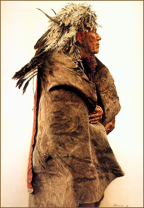 CrowIndian Wearing 1860 War Bonnet. James E Bama