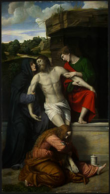 Moretto da Brescia Pieta, 1520s, 175.8x98.5 cm, NG Washingt. Моретто да Брешиа (Алессандро Бонвичино)