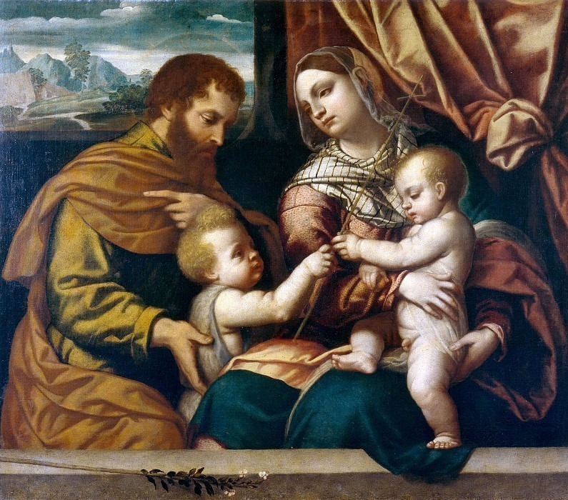Holy family with San Giovannino. Moretto da Brescia (Alessandro Bonvicino)