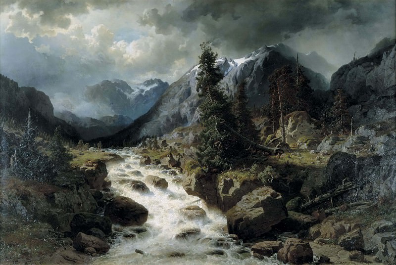 Пейзаж с водопадом из кантона Ури, Швейцария. Йохан Эдвард Берг