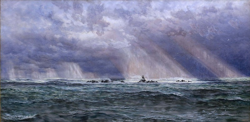 A North West Gale off the Longships Lighthouse. John Brett
