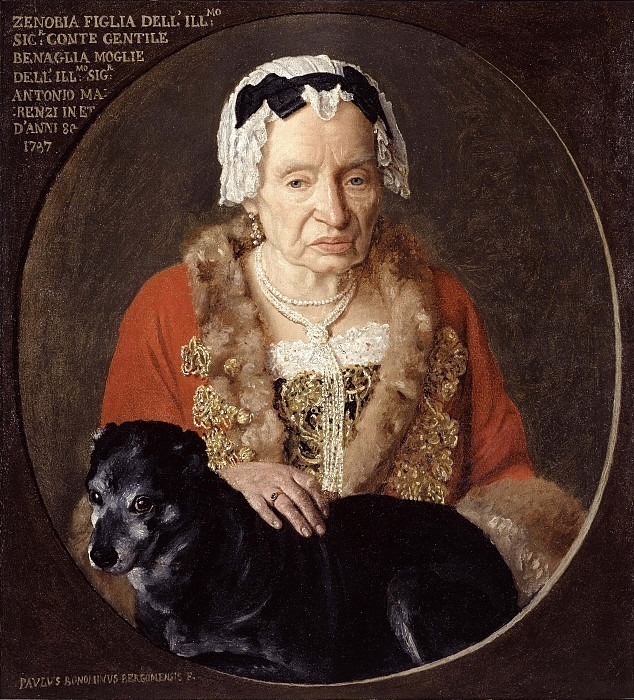 Portrait of Zenobia Benaglio Marenzi with dog. Paolo Bonomino