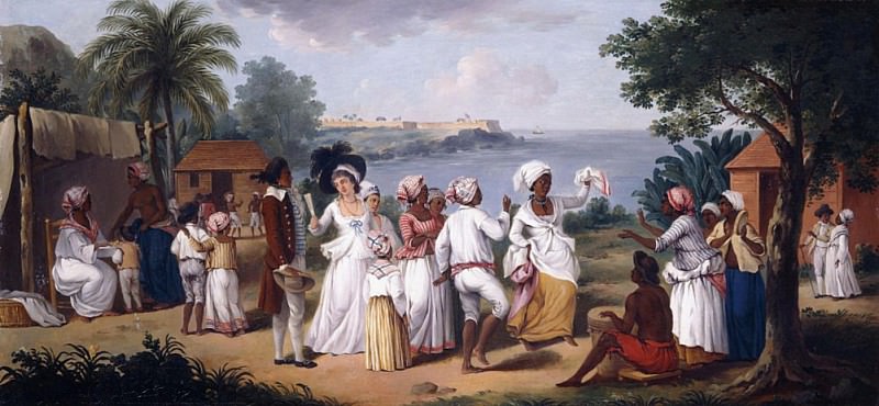 A Negros Dance in the Island of Dominica, Fort Young beyond. Agostino Brunias