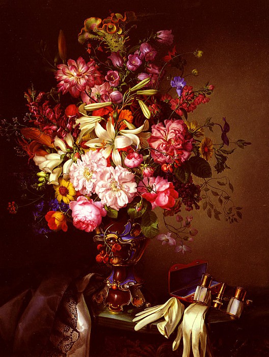 Still Life With A Vase Of Flower And Opera Glasses. Snr. leopold Brunner