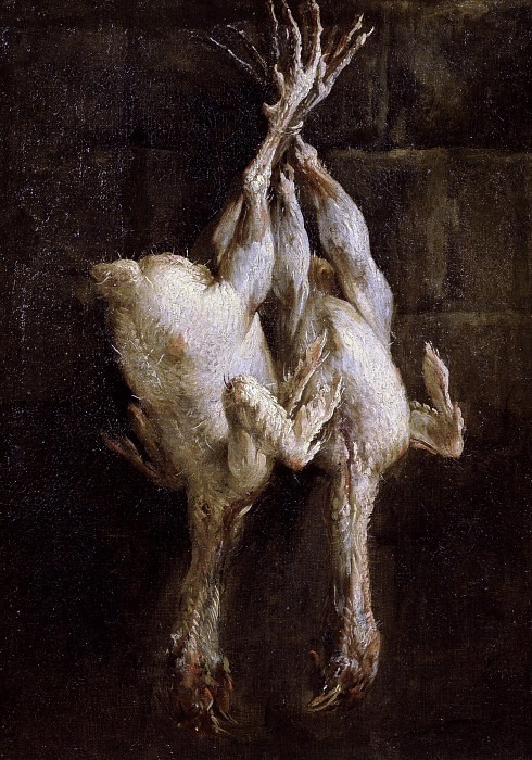 Натюрморт с ощипанными висящими цыплятами. Феличе Боселли