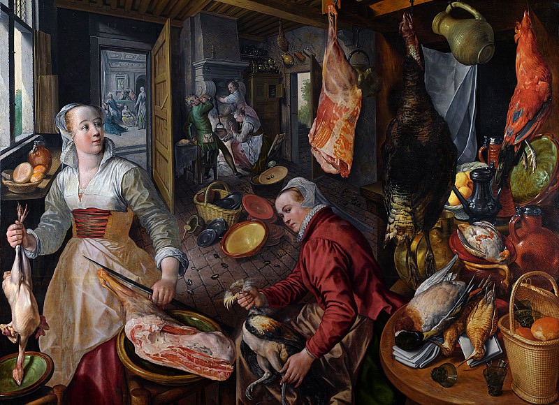 Иоахим Бейкелар - Четыре элемента: Огонь. NG London. Joachim Beuckelaer (The Four Elements: Fire. A Kitchen Scene with Christ in the House of Martha and Mary in the Background)