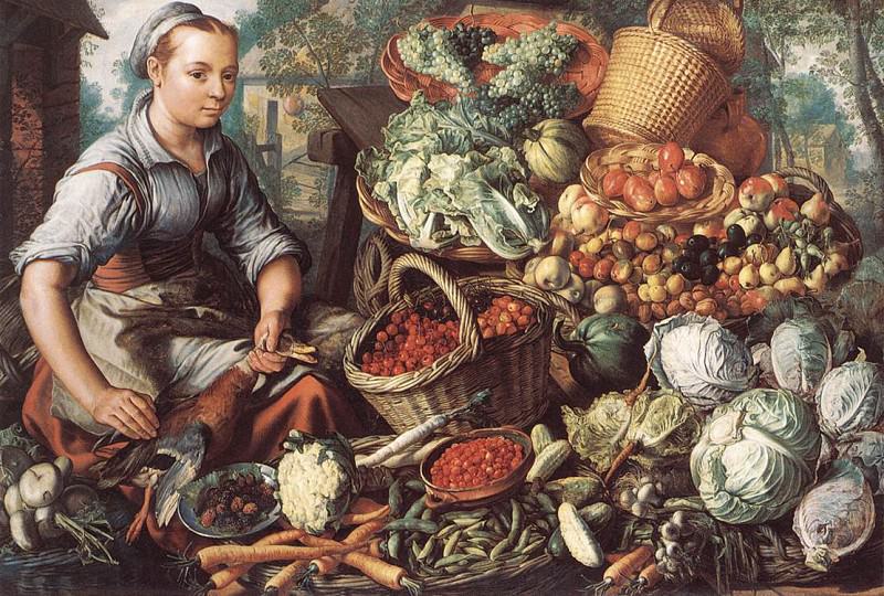 Женщина, торгующая на рынке фруктами, овощами и домашней птицей. Иоахим Бейкелар