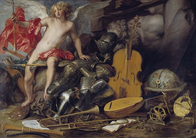 Triumphant Cupid among Emblems of Art and War