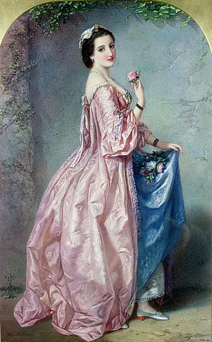 Lady holding Flowers in her Petticoat. Augustus Jules Bouvier