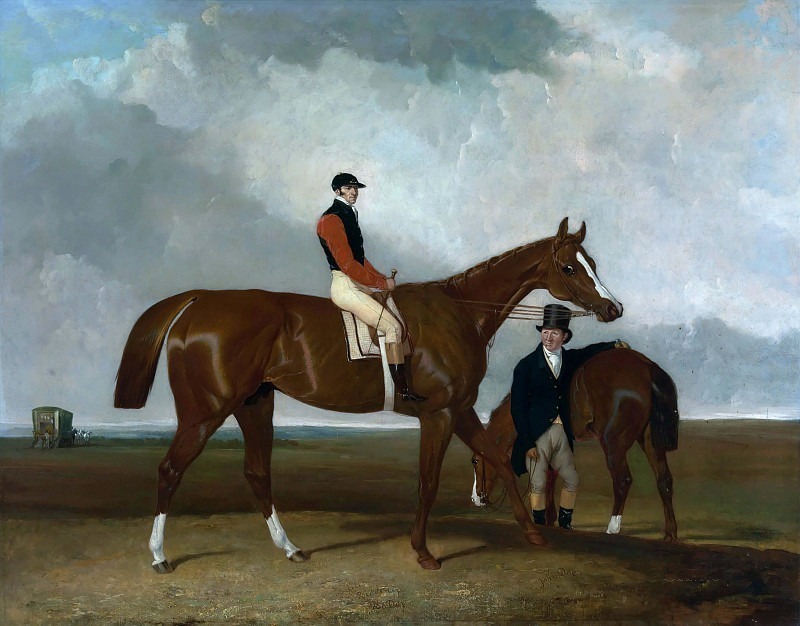 ’Elis’ at Doncaster, Ridden by John Day, with his Van in the Background. Abraham Cooper