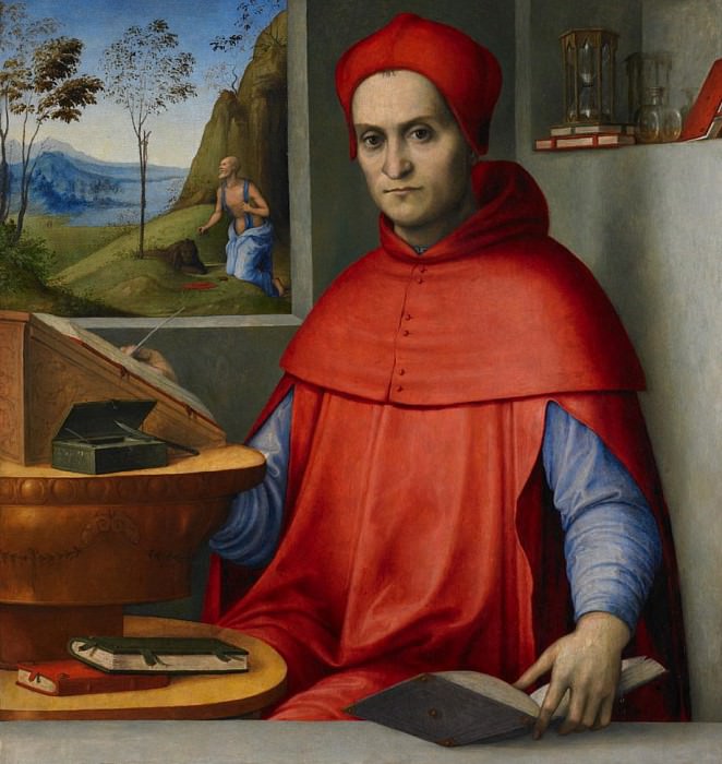 Portrait of a Cardinal in his Study. Lorenzo Costa