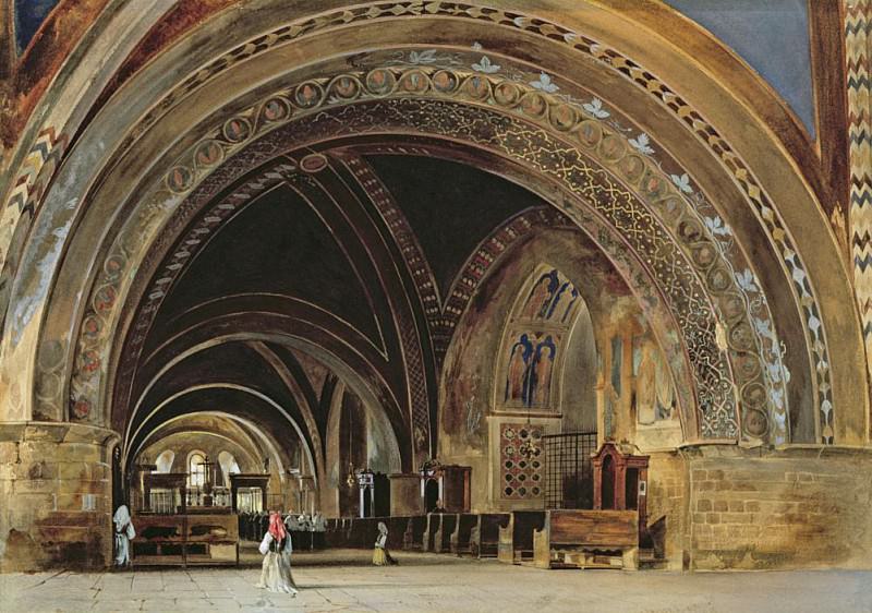 The Interior of the Lower Basilica of St. Francis of Assisi. Thomas Hartley Cromek