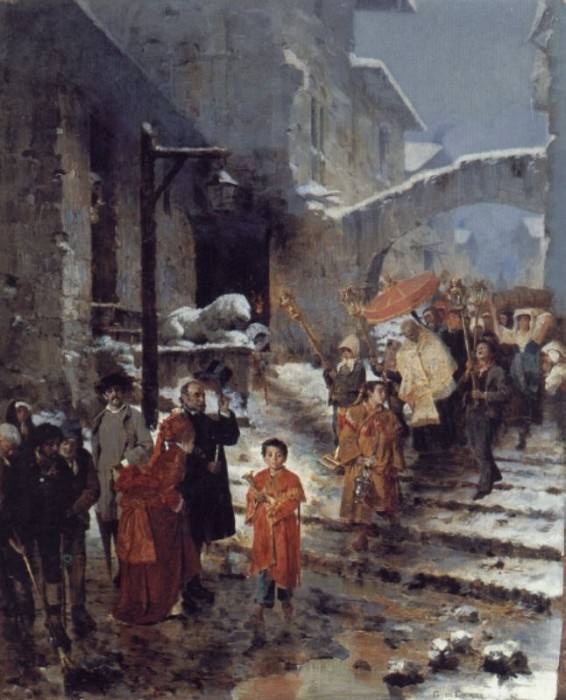 A Religious Procession in Winter. Cavaliere Giocomo Di Chirico