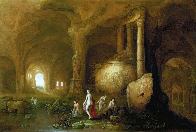 Nymphs Bathing by Classical Ruins. Abraham van Cuylenborch