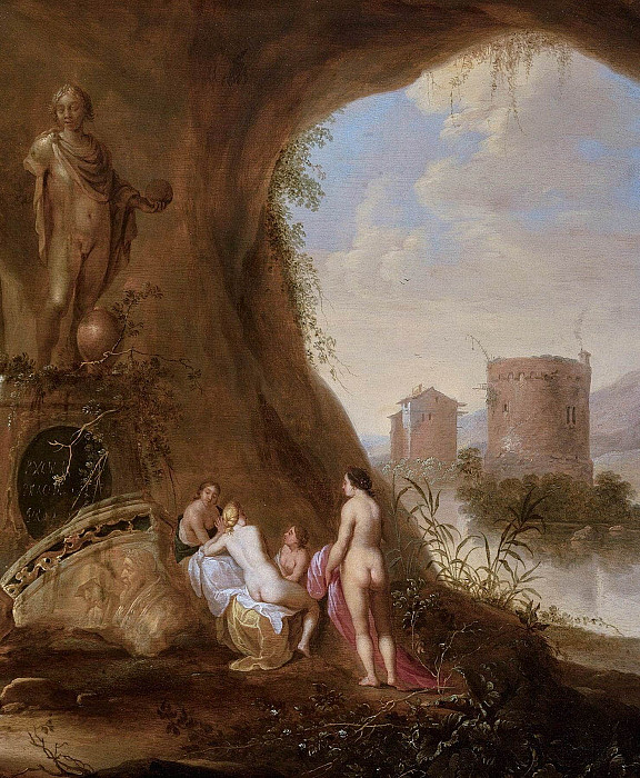 Nymphs in a grotto by a ruined statue. Abraham van Cuylenborch