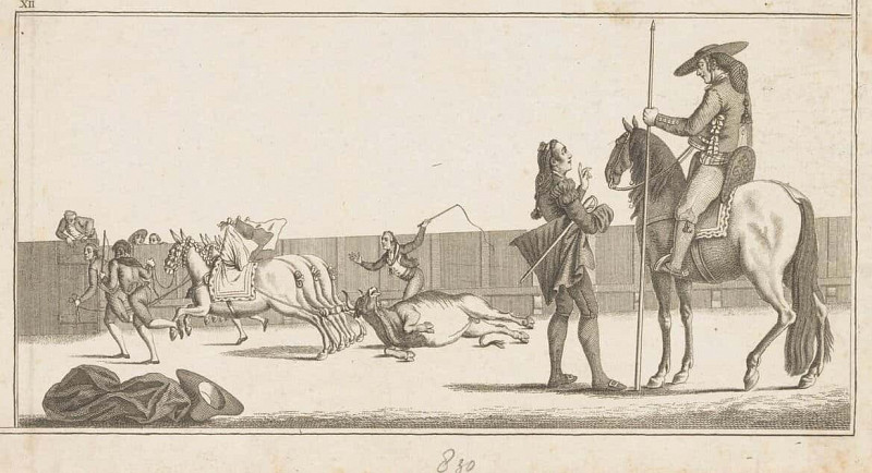 Picador and Matador After Killing the Bull (Collection of the Main Maneuvers in Bullfighting). Antonio Carnicero