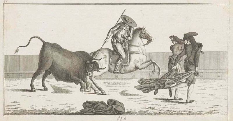 Picador Piercing a Bull with His Lance (series title: Collection of the Principal Maneuvers in Bullfighting). Antonio Carnicero