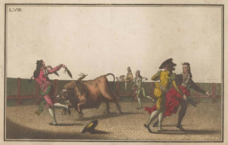 Bull Being Challenged with Banderillas (Collection of the Main Maneuvers in Bullfighting). Antonio Carnicero