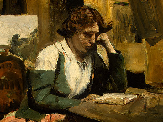 Читающая девушка, 1868-70, фоагмент. Жан-Батист-Камиль Коро