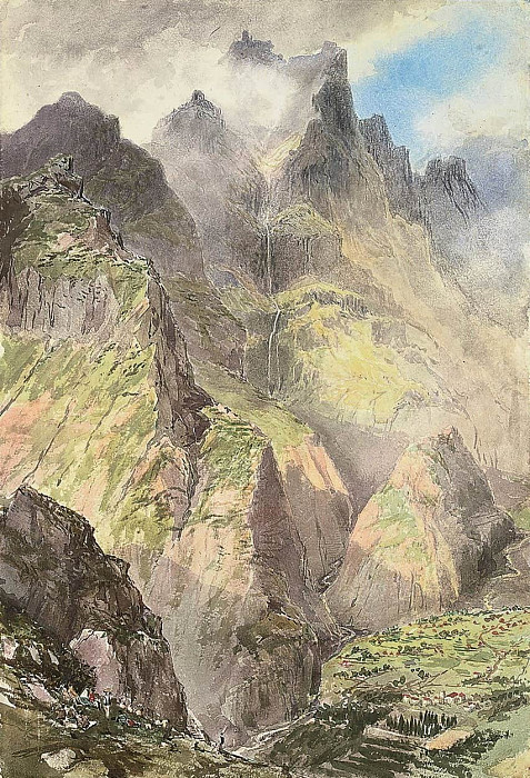 The Grande Curral, Madeira, with a Party of Tourists in the Foreground, the Pico Grande Beyond. Nicholas Chevalier